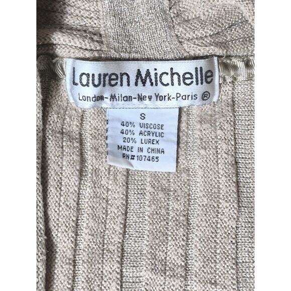 Lauren Michelle Metallic Gold Ribbed Knit Open-Front Duster Cardigan Women Small - Picture 5 of 7